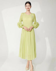 Luxury Plissé Flower Sleeve Dress