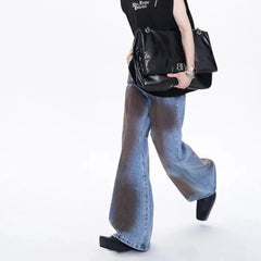 Men's Black Dyed Wide-Leg Streetwear Jeans