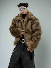 Men's Brown Crop Faux Fur Jacket