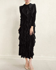 Cascading Ruffle Plissé Dress