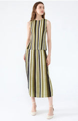 Truly Pleated Striped Top & Skirt