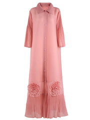 Plissé Flared Sleeve Maxi Dress