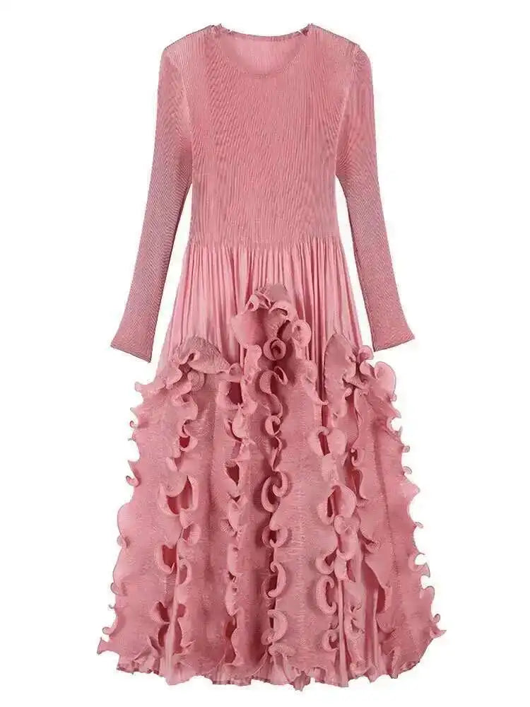 Fully Plissé Ruffled Midi Dress
