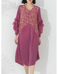 Luxury Plissé Floral Sleeve Dress