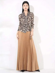 Leopard Pleated Skirt & Wrap Blouse