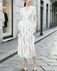Luxury Ruffle Plissé Midi Dress