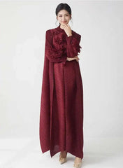 Elegant Pleated Floral Sleeve Dress