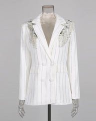 Rhinestone Pinstripe Fringe Blazer