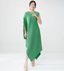 Luxury Pleats Asymmetric Cape Dress