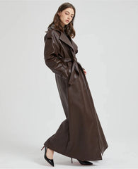 Women's Ultra Long Faux Leather Trench Coat