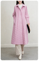 Luxury Pleated Quilted Long Coat