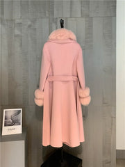 HEYFANCYSTYLE Luxe Cashmere Wool Fox Fur Coat