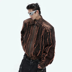 Men's Brown Denim Jacket with Padded Shoulders