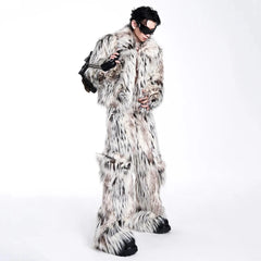 Men's 2 Piece Faux Fur Jacket and Cargo Pants Set