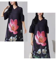 Contemporary Pleated Women's Floral Print Dress