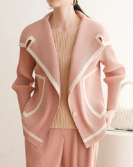 Pleated Shawl-Collar Cardigan