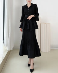 Luxury Peplum Plissé Top & Skirt