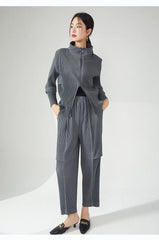 Women's 2 Piece Casual Pleated Jacket and Pants Set