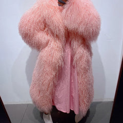 Unisex Oversized Mongolian Curly Lamb Fur Coat