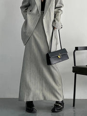 Asymmetrical Pinstripe Blazer & Maxi Skirt Suit