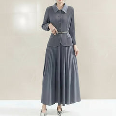 Luxury Thick Plissé Collared Dress