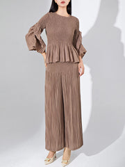 Best 2 Piece Petite Pleated Wide Leg Pants Set