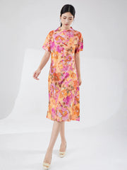 Floral Plisse Short Sleeve Dress