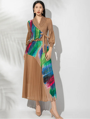 Elegant Micro-Pleated Wrap Dress