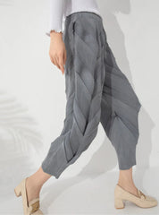 Luxury Geometric Pleated Cropped Pull-On Trousers