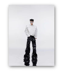 Men's Luxe Black Shiny Vegan Leather Flared Pants