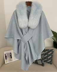 Luxury Wool-Blend Fur Cape