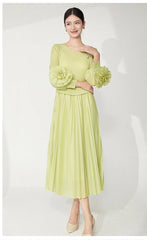 Luxury Plissé Flower Sleeve Dress