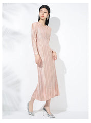 Truly Plissé Pleated Long Sleeve Midi Dress