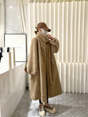 Faux Mink High Neck Trench Coat for Women