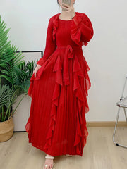 Luxury Pleated Ruffle Midi Dress