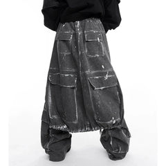 Men's Streetwear Bleached Gray Cargo Denim Pants