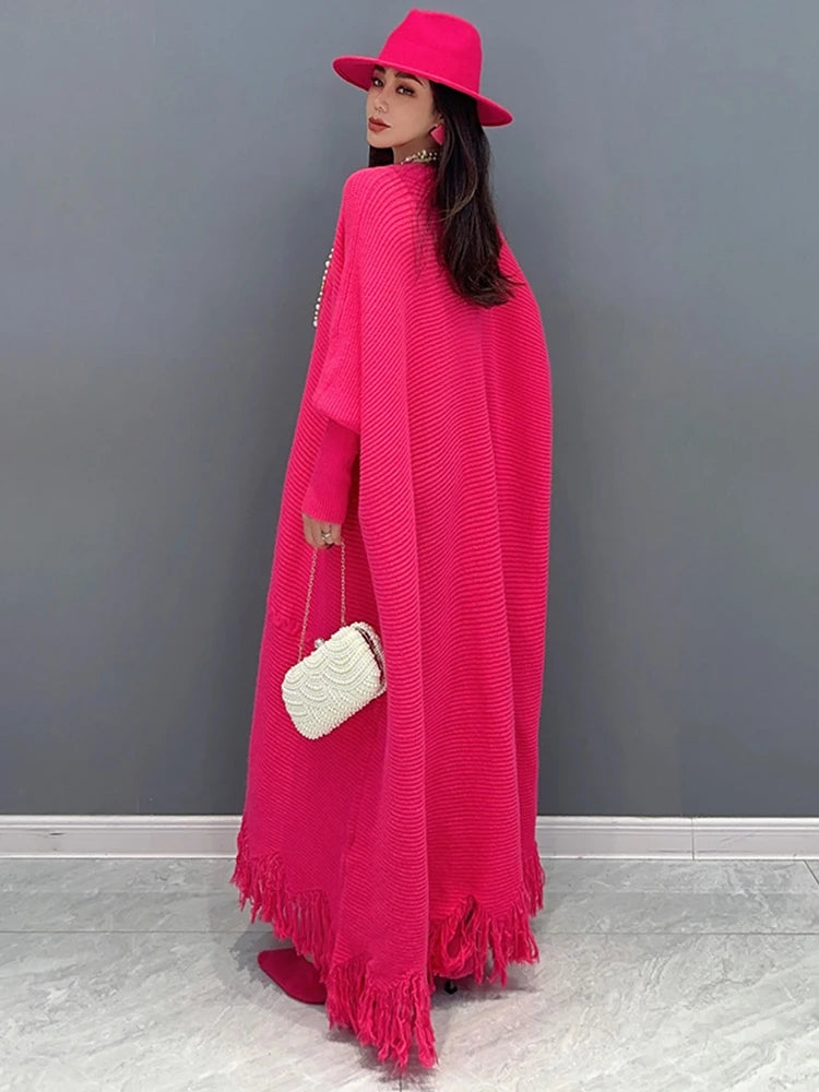 HEYFANCYSTYLE Glamorous Tassel Knit Batwing Dress