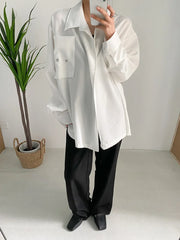 HEYFANCYSTYLE Korean Style Oversized White Blouse