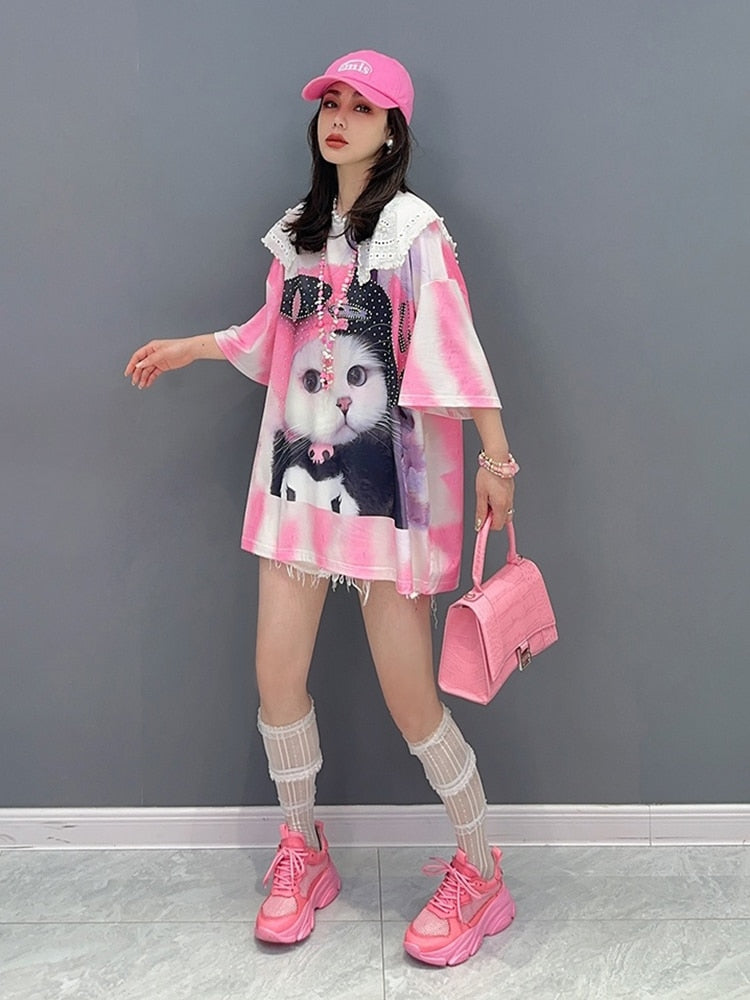 Kawaii Luxe Oversized Collar Kitty Shirt
