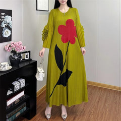 Luxe Flower Print Plisse Dress