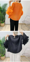 Luxury Pleated Ruffle Cuff Blouse