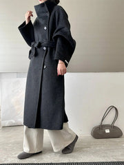 Luxury Wool-Blend Tie Belt Overcoat