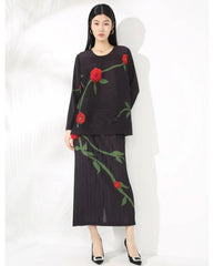 Floral Embroidered Pleated Skirt Set