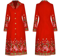 Cotton Blend Floral Embroidered Trench Coat