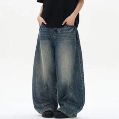 Men's Wide-Leg Raw Edge Denim Jeans