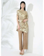 Gold Pleated Top & Pant Set