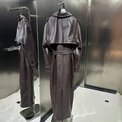 Couture Lambskin Leather Belted Long Coat