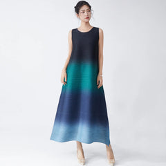 Plisse Pleated Ombre Midi Sleeveless Dress