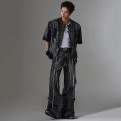 Men's Acid-Washed Distressed Denim Jacket & Jeans Set