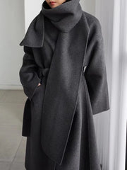 Women's Oversized Cashmere Long Coat with Scarf